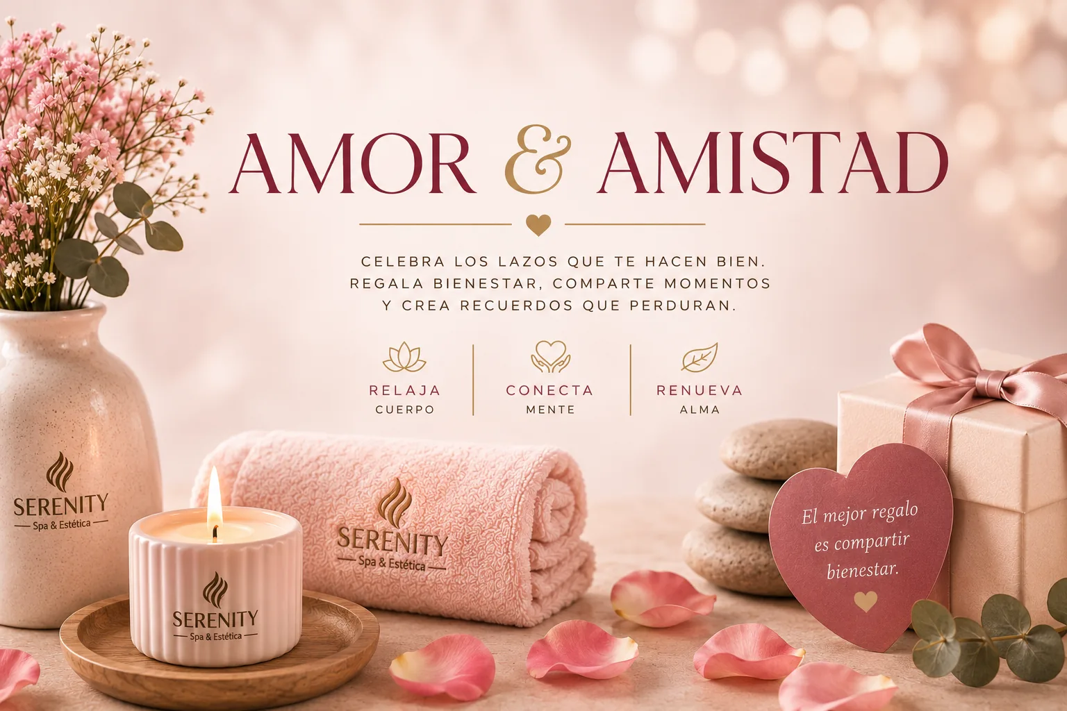 Love & Friendship Day Plan Bogotá — candles, petals and romantic gifts · Serenity Spa
